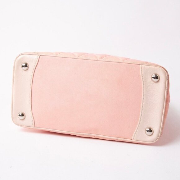 Authentic CHANEL CC Caviar Leather Canvas Medallion Tote Shoulder Bag Two-Tone - Picture 5 of 9